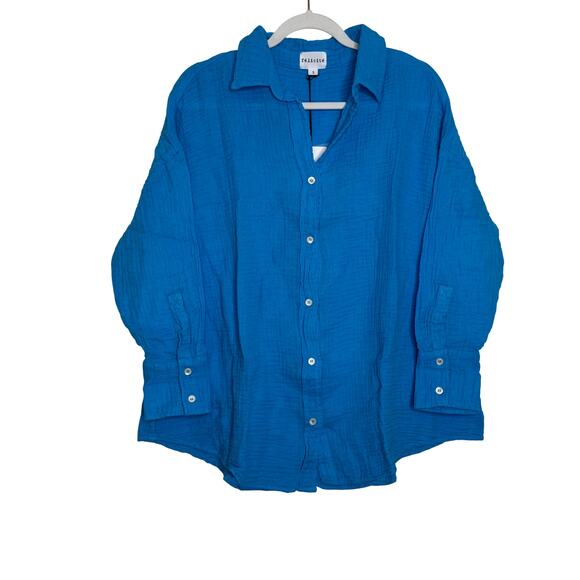Felicite Drop Shoulder Size 2 Small NWT Blue Button-Up Collared Long Sleeve Top - Picture 2 of 8